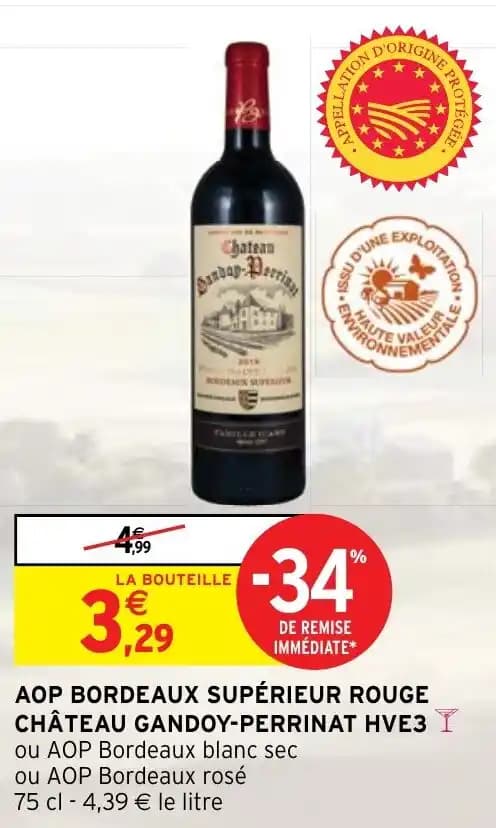 AOP BORDEAUX SUPÉRIEUR ROUGE CHÂTEAU GANDOY-PERRINAT HVE3 Y