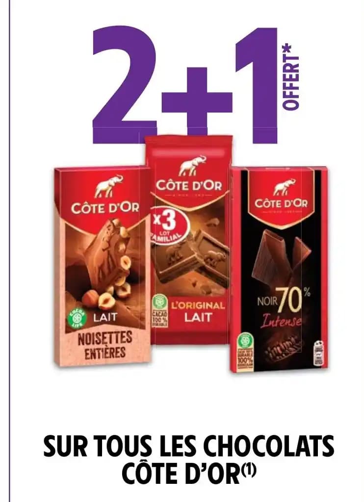 SUR TOUS LES CHOCOLATS CÔTE D'OR(¹)