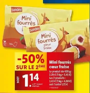 Sondey - mini fourrés cœur fraise