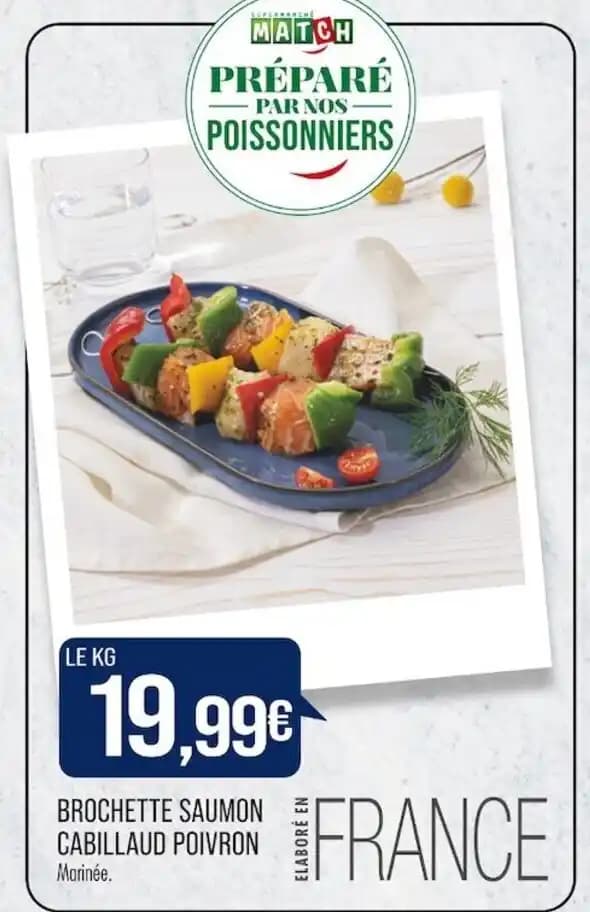 BROCHETTE SAUMON CABILLAUD POIVRON Marinée.