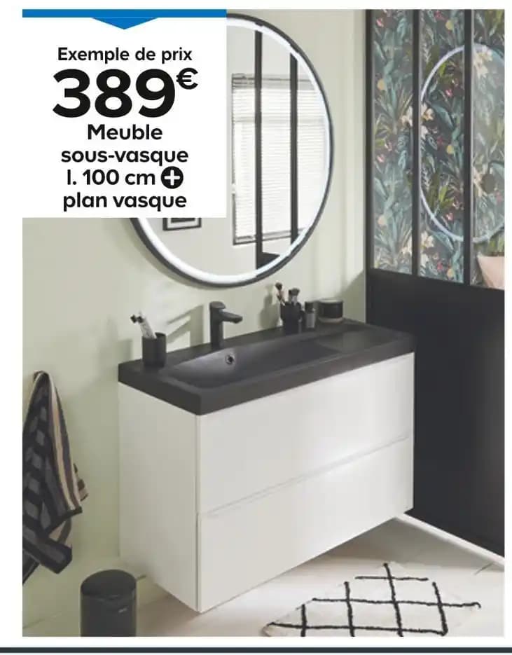 Meuble sous-vasque l. 100 cm + plan vasque