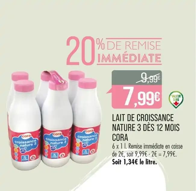CORA LAIT DE CROISSANCE NATURE 3 DÈS 12 MOIS