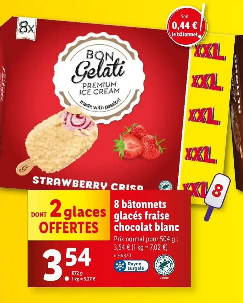 8 bâtonnets glacés fraise chocolat blanc