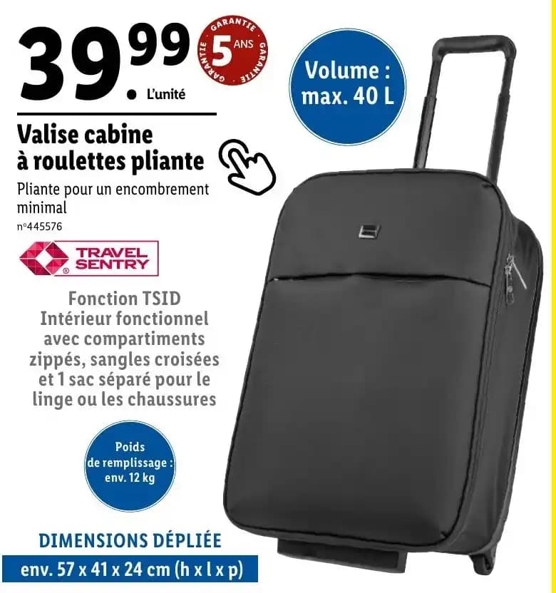 Valise cabine à roulettes pliante