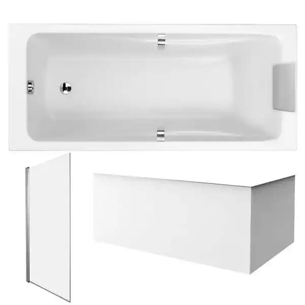 Pack baignoire droite 170 X 75 JACOB DELAFON Odéon up + pare bain 1 volet chromé + tablier en angle + vidage