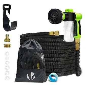 VOUNOT Tuyau d’Arrosage Extensible 15m avec Récipient Savon et accessoires noir