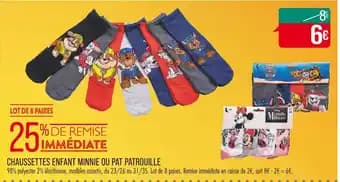 CHAUSSETTES ENFANT MINNIE OU PAT PATROUILLE