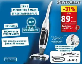 SILVER CREST Aspirateur sans fil 2 en 1