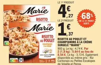 RISOTTO AU POULET ET CHAMPIGNONS À LA CRÈME SURGELÉ “MARIE”