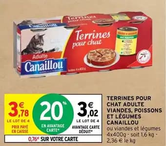 TERRINES POUR CHAT ADULTE VIANDES, POISSONS ET LÉGUMES CANAILLOU