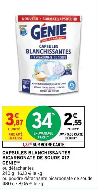 CAPSULES BLANCHISSANTES BICARBONATE DE SOUDE X12 GENIE(b)