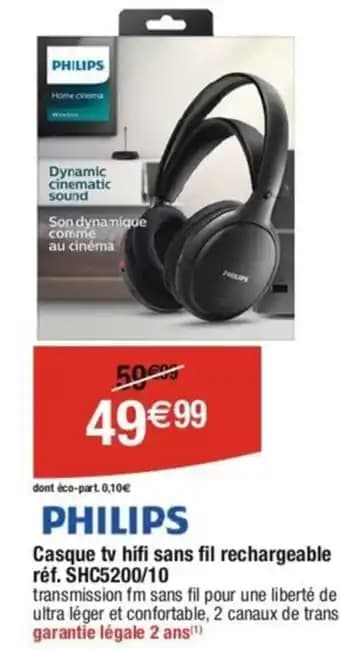 Casque tv hifi sans fil rechargeable réf. SHC5200/10