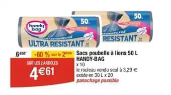 Sacs poubelle à liens 50 L HANDY-BAG x 10