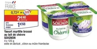Yaourt myrtille brassé au lait de chèvre SOIGNON