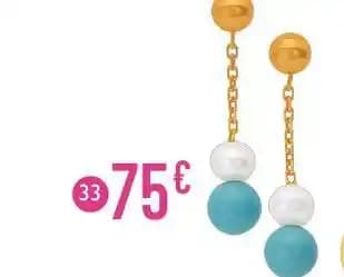 boucles perle de culture et turquoise reconstituée, or jaune 0,66 g