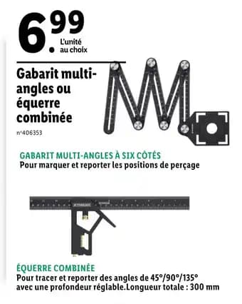 Gabarit multi- angles ou équerre combinée
