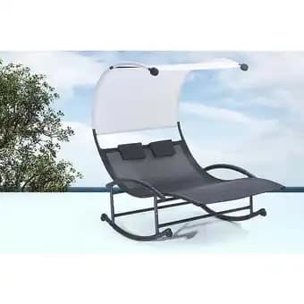 Transat de jardin double avec auvent noir écru ESSAOUIRA