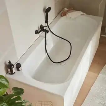 Baignoire droite JACOB DELAFON Elise, deux places 170 x 75 + pare bain noir mat