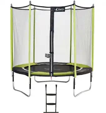Trampoline de jardin 244 cm + filet de sécurité + échelle JUMPI Vert/Noir 250