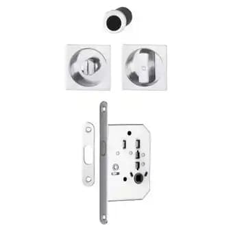 Serrure à condamnation pour porte coulissante intérieure avec manœuvres carré aluminium aspect laiton poli
