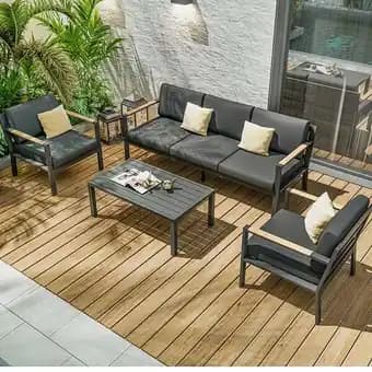Salon de jardin design en aluminium 5 Places - Gris anthracite et naturel - MABILLON