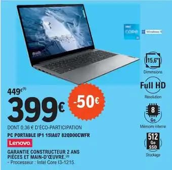 PC PORTABLE IP1 15IAU7 82QD00CWFR Lenovo.
