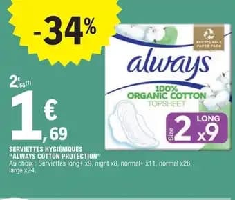 SERVIETTES HYGIÉNIQUES "ALWAYS COTTON PROTECTION"