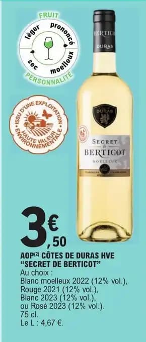 AOP(2) CÔTES DE DURAS HVE "SECRET DE BERTICOT"