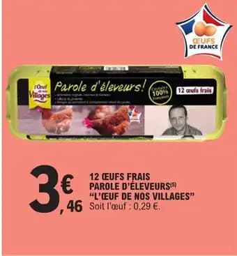 12 CEUFS FRAIS PAROLE D'ÉLEVEURS(5) "L'ŒUF DE NOS VILLAGES"
