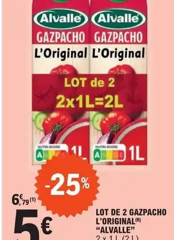 LOT DE 2 GAZPACHO L'ORIGINAL(6) "ALVALLE" 2 x 1 L (2 L).