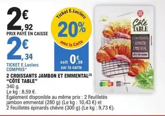 2 CROISSANTS JAMBON ET EMMENTAL(²) "CÔTÉ TABLE"