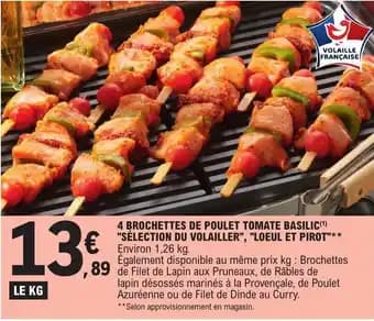 4 BROCHETTES DE POULET TOMATE BASILIC(1) "SÉLECTION DU VOLAILLER", "LOEUL ET PIROT