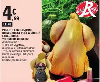 POULET FERMIER JAUNE DU SUD-OUEST PRÊT À CUIRE(1) LABEL ROUGE "FERMIERS DU GERS"