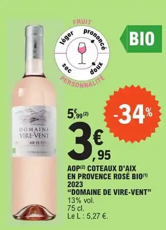 AOP (2) COTEAUX D'AIX EN PROVENCE ROSÉ BIO(1) 2023 "DOMAINE DE VIRE-VENT"