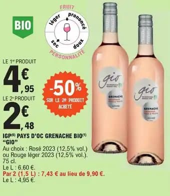 IGP (6) PAYS D'OC GRENACHE BIO(1) "GIO"