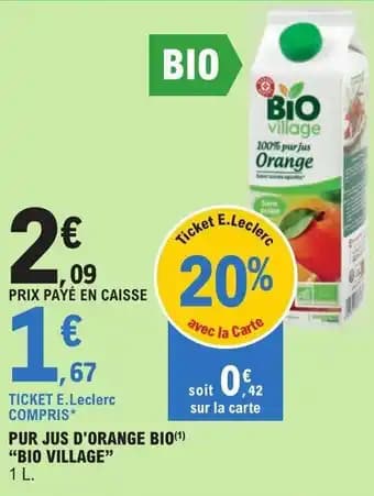 PUR JUS D'ORANGE BIO(1) "BIO VILLAGE"