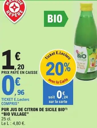 PUR JUS DE CITRON DE SICILE BIO(1) "BIO VILLAGE"