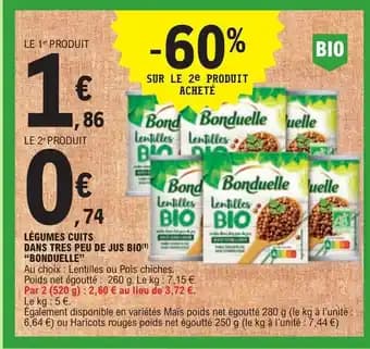 LÉGUMES CUITS DANS TRES PEU DE JUS BIO(1) "BONDUELLE"