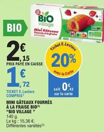 MINI GÂTEAUX FOURRÉS À LA FRAISE BIO(¹) "BIO VILLAGE "