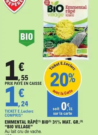 EMMENTAL RÂPÉ(1) BIO(5) 31% MAT. GR.(3) "BIO VILLAGE"