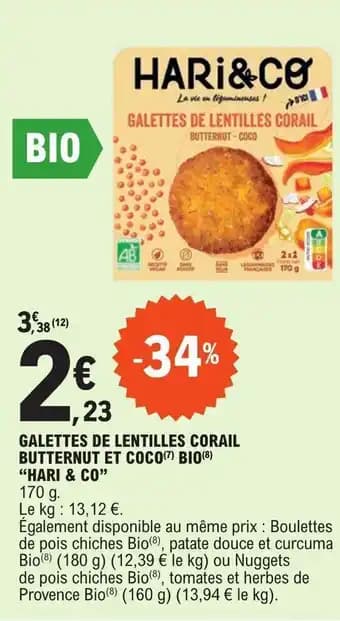 GALETTES DE LENTILLES CORAIL BUTTERNUT ET COCO(7) BIO(8) "HARI & CO”