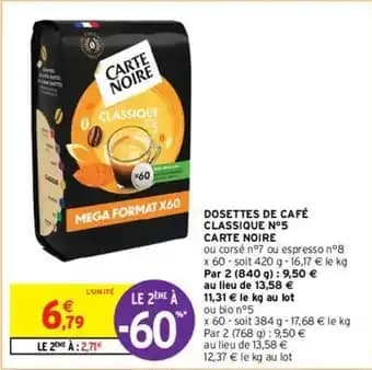 Carte noire - dosettes de café classique n°5
