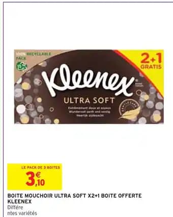 KLEENEX BOITE MOUCHOIR ULTRA SOFT X2+1 BOITE OFFERTE