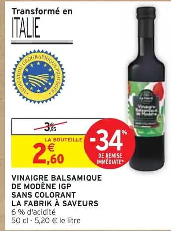 LA FABRIK À SAVEURS VINAIGRE BALSAMIQUE DE MODÈNE IGP SANS COLORANT