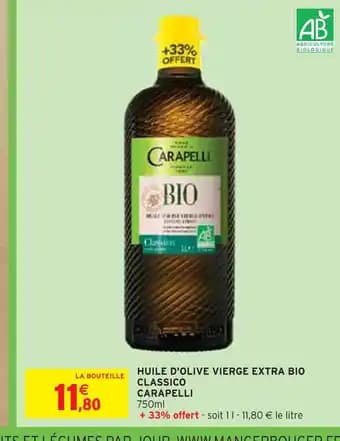 CARAPELLI HUILE D'OLIVE VIERGE EXTRA BIO CLASSICO