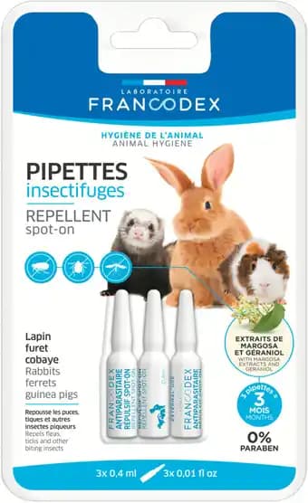 PIPETTES INSECTIFUGES POUR LAPIN, FURET ET COBAYE x3