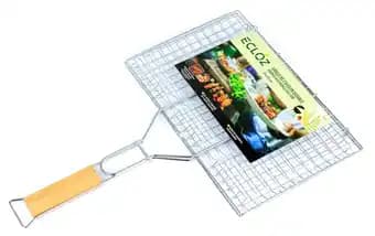 Grille hambugers à saucisses, brochettes 34x22 cm manche bambou