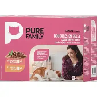 Assortiment poisson bouchées en gelée pour chat Pure Family