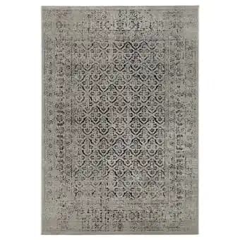 Manstrup Tapis, poils ras, gris aspect antique/à motif floral, 160x230 cm