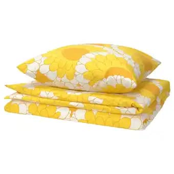 Kransmalva Housse de couette et 1 taie, jaune, 150x200/65x65 cm